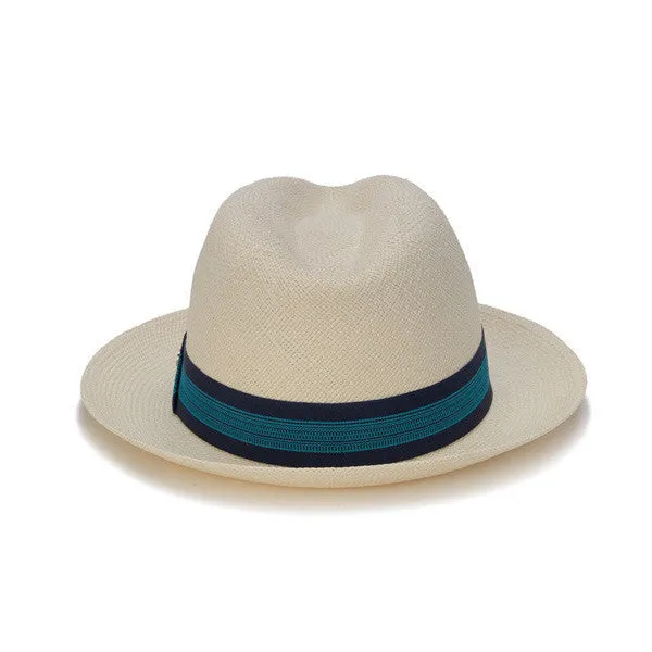 Austral Hats - White Panama Hat with Dark and Light Blue Band