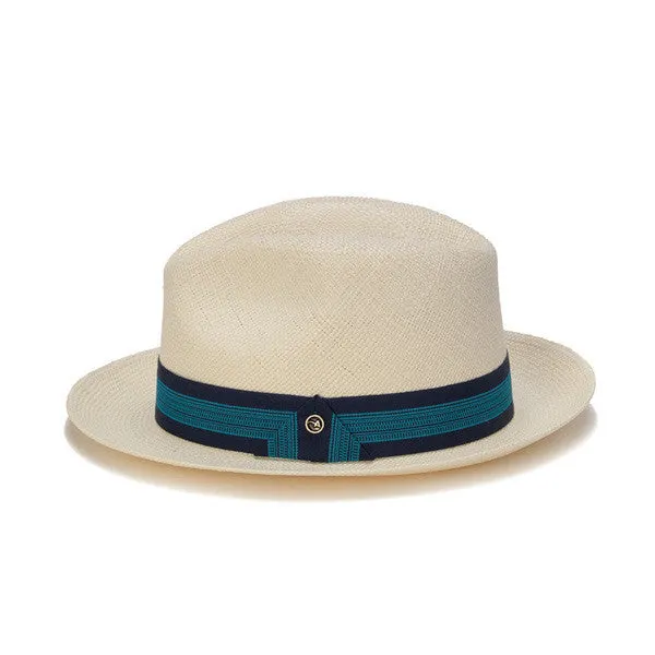 Austral Hats - White Panama Hat with Dark and Light Blue Band