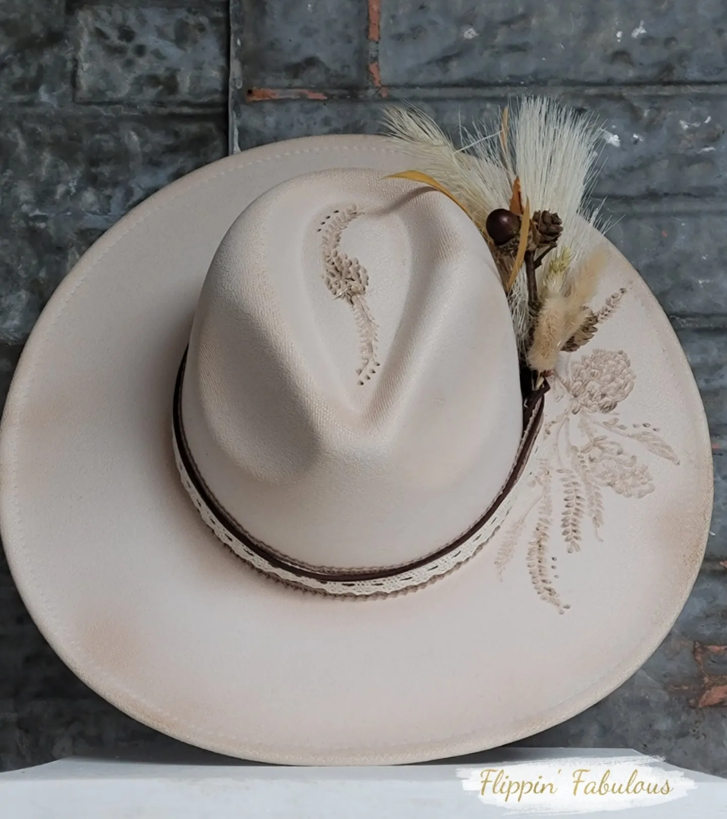 Autumn Hand Burned Wide Brim Hat