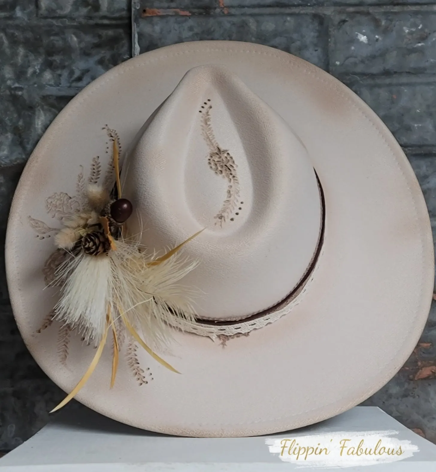 Autumn Hand Burned Wide Brim Hat