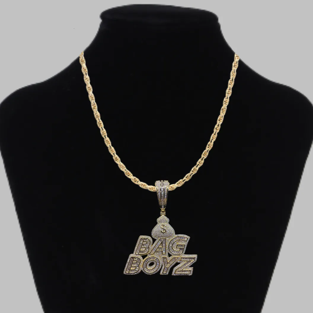 Bag Boyz with Money Bag Iced Out Diamond Pendant Necklace