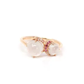 Baikalla™ "Jules" 18k Rose Gold Natural Ice Jadeite Engagement Ring With Rubys & Diamonds