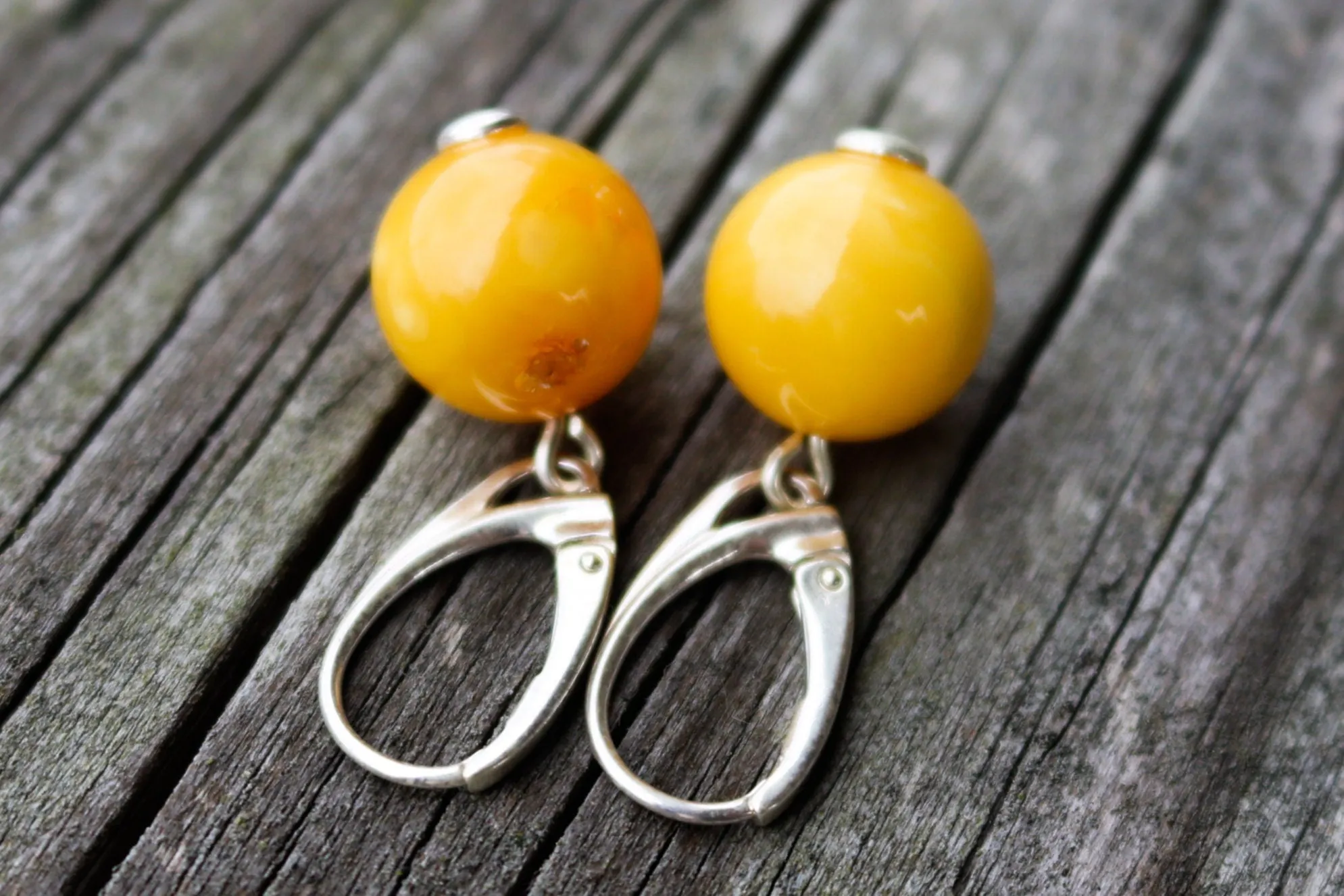 Baltic Amber Earrings Butterscotch Balls Yolk Natural Untreated Jewelry 12.5 mm 1.3" 3.7 gram