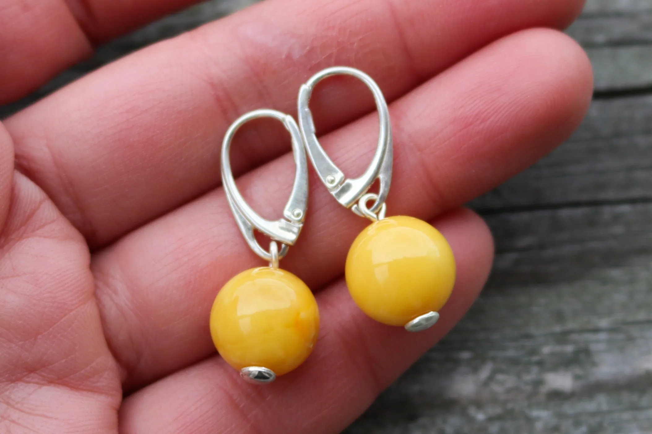 Baltic Amber Earrings Butterscotch Balls Yolk Natural Untreated Jewelry 12.5 mm 1.3" 3.7 gram