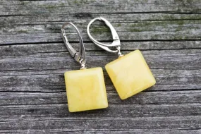 Baltic Amber Earrings Butterscotch Square Natural 1.42" 925 silver 3.7 gram