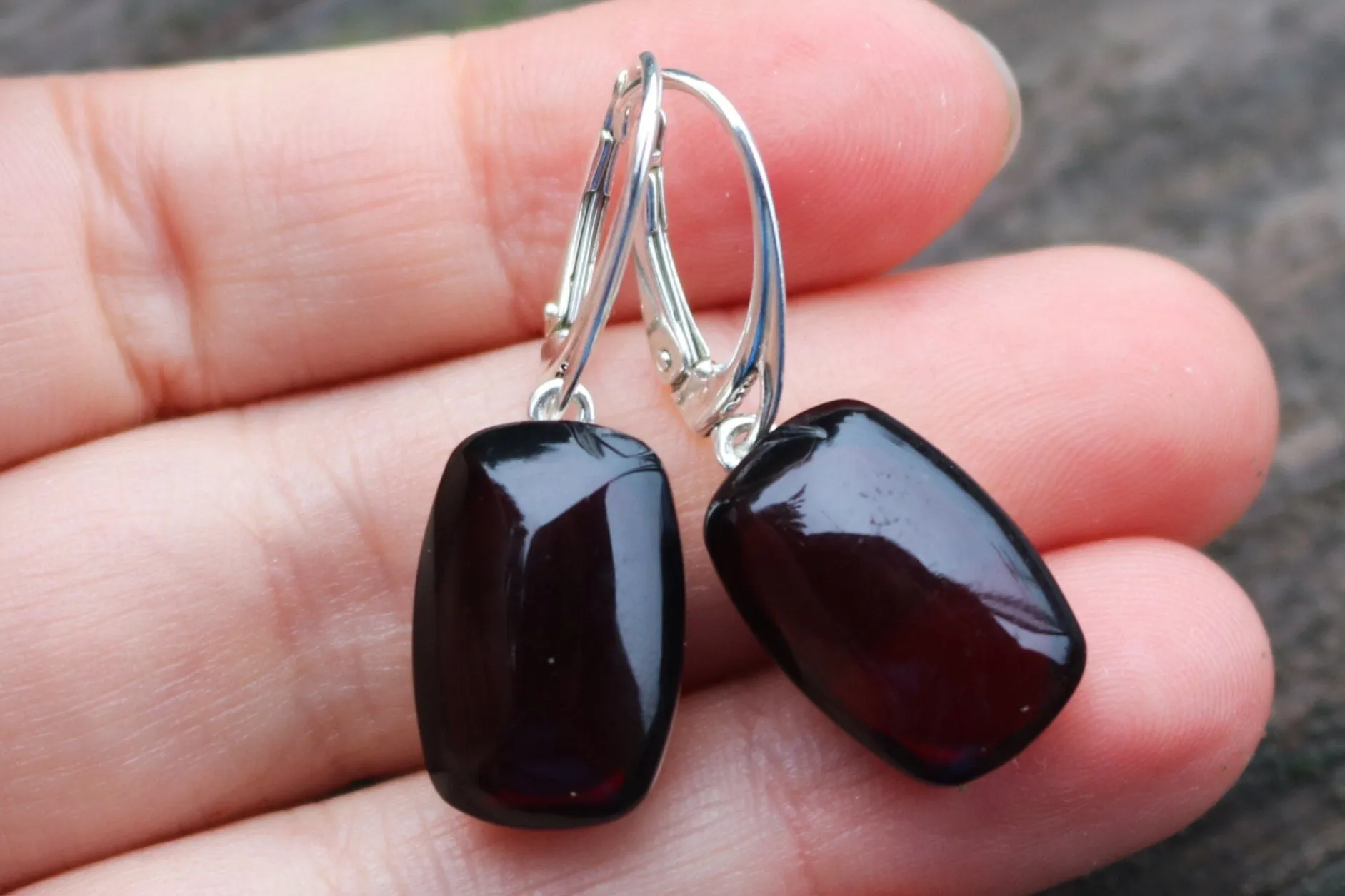 Baltic Amber Earrings Cherry Cushion Dangling Natural Jewelry 1.4" 6 gram 925 Silver