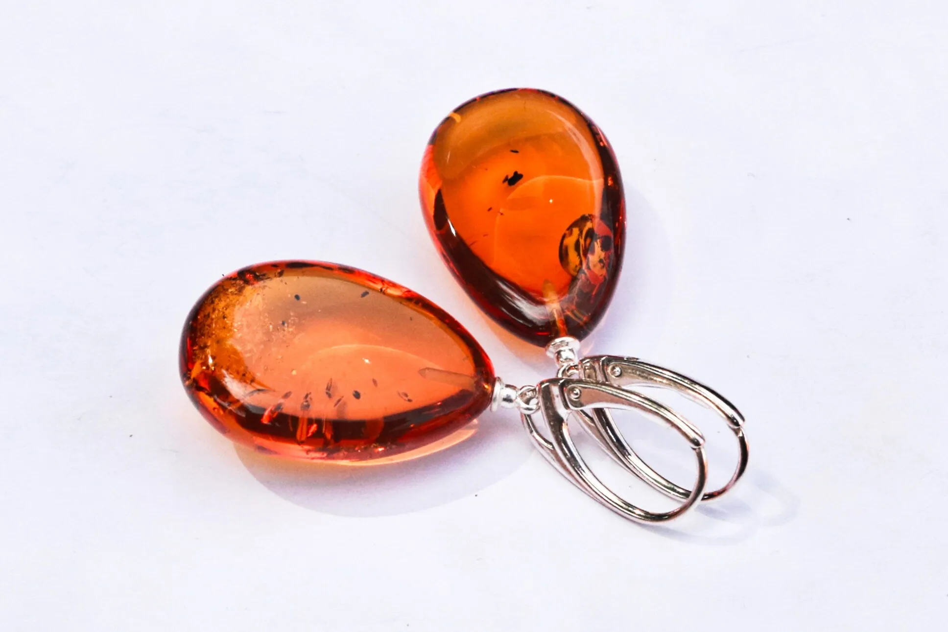 Baltic Amber Earrings Honey Drop Shape Jewelry Natural 1.84" 6.7 gram 925 silver