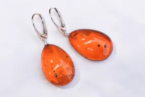 Baltic Amber Earrings Honey Drop Shape Jewelry Natural 1.84" 6.7 gram 925 silver