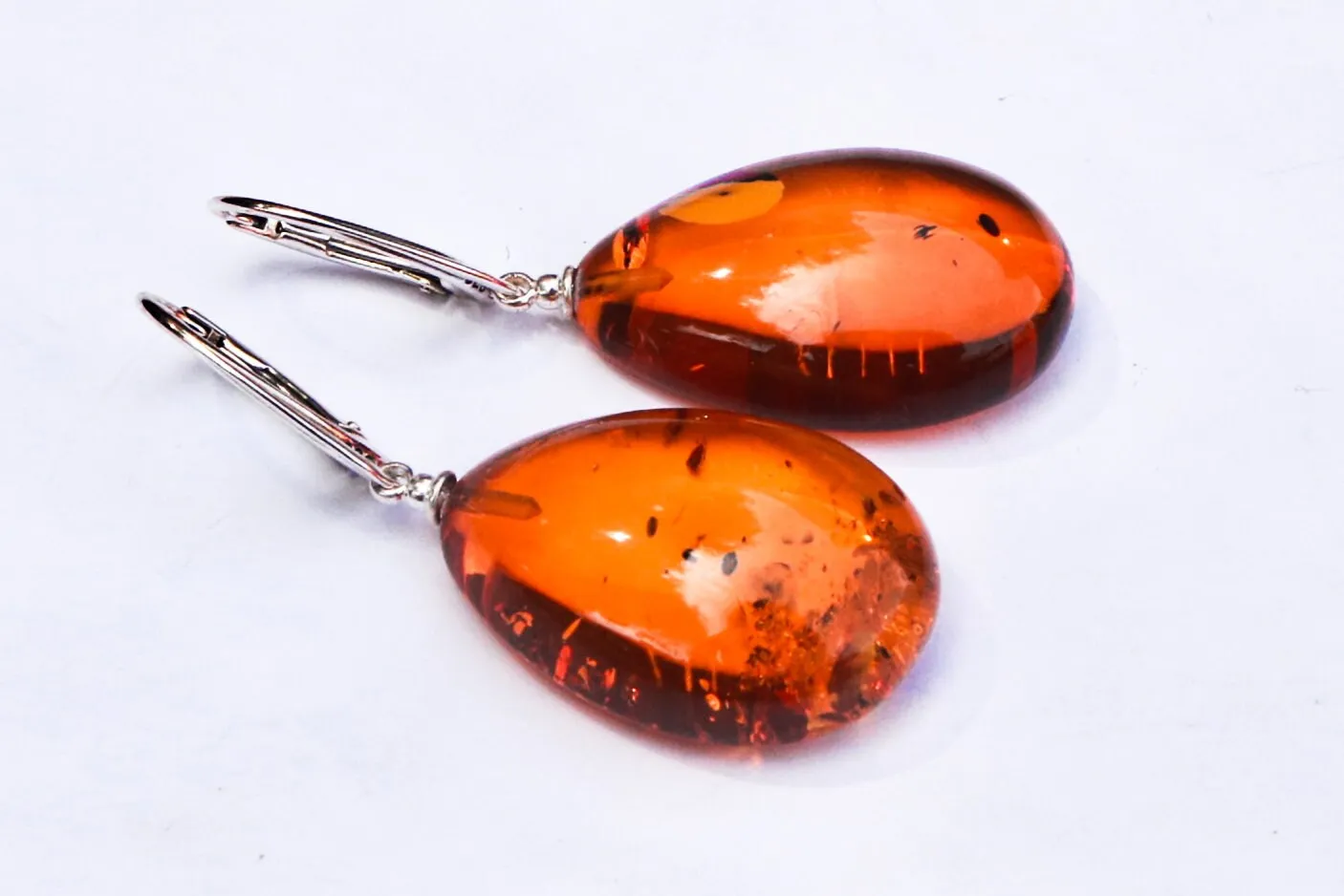 Baltic Amber Earrings Honey Drop Shape Jewelry Natural 1.84" 6.7 gram 925 silver