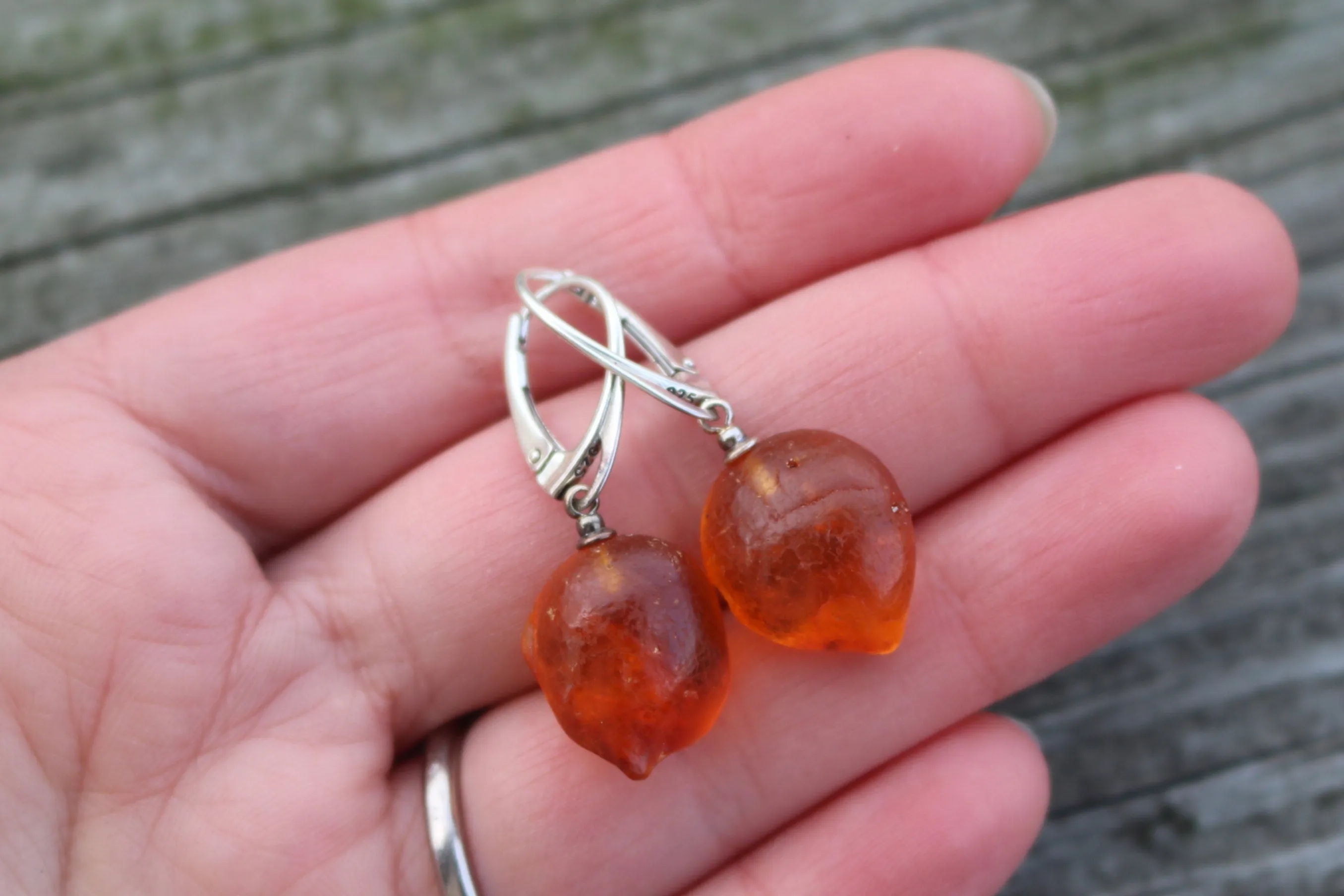 Baltic Amber Earrings Nodule Drops Untreated Natural Jewelry 1.4" 3.5 gram  925 Silver