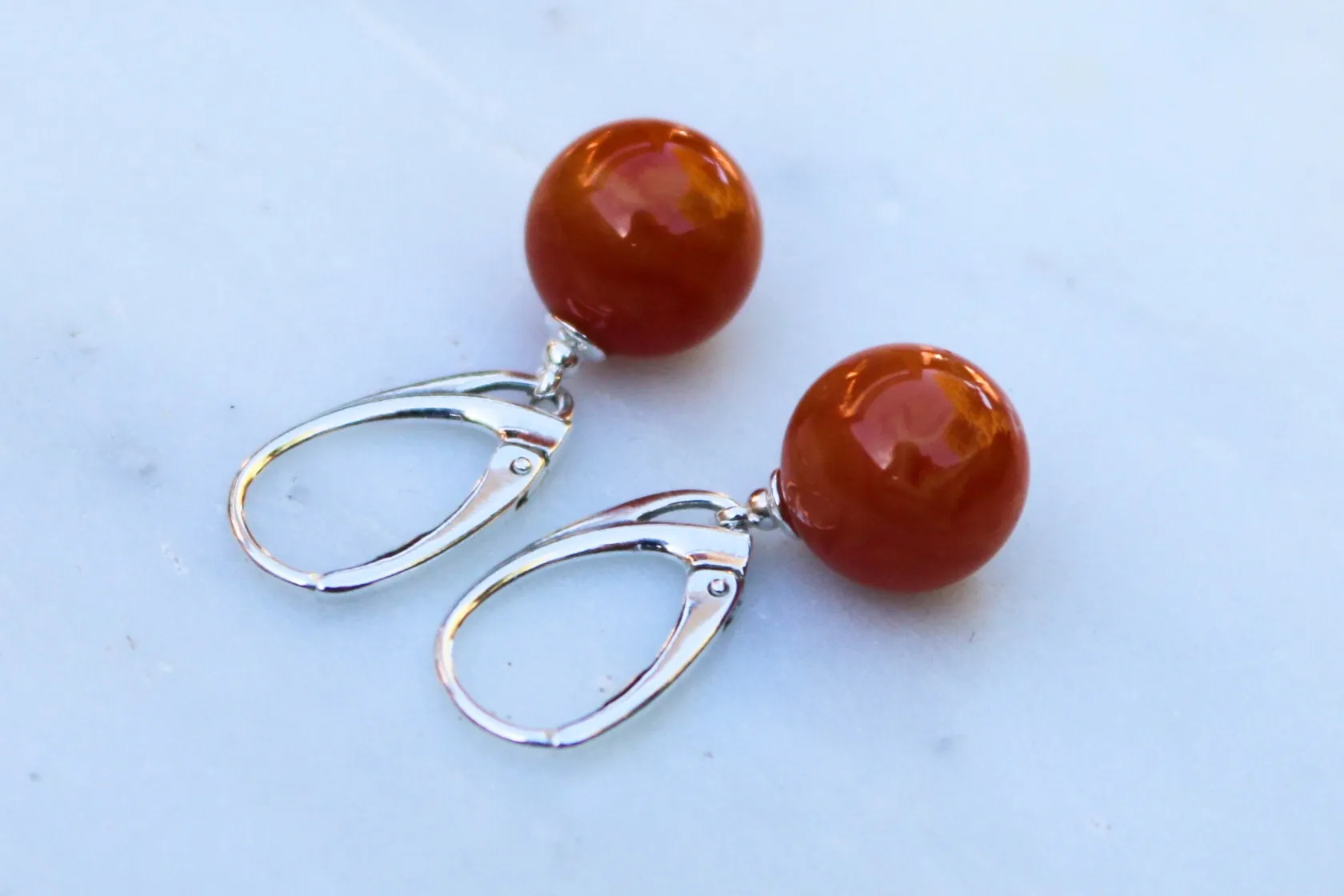 Baltic Amber Earrings Pink Rose Ball Dangling Jewelry 11 mm 1.2" 3 gram