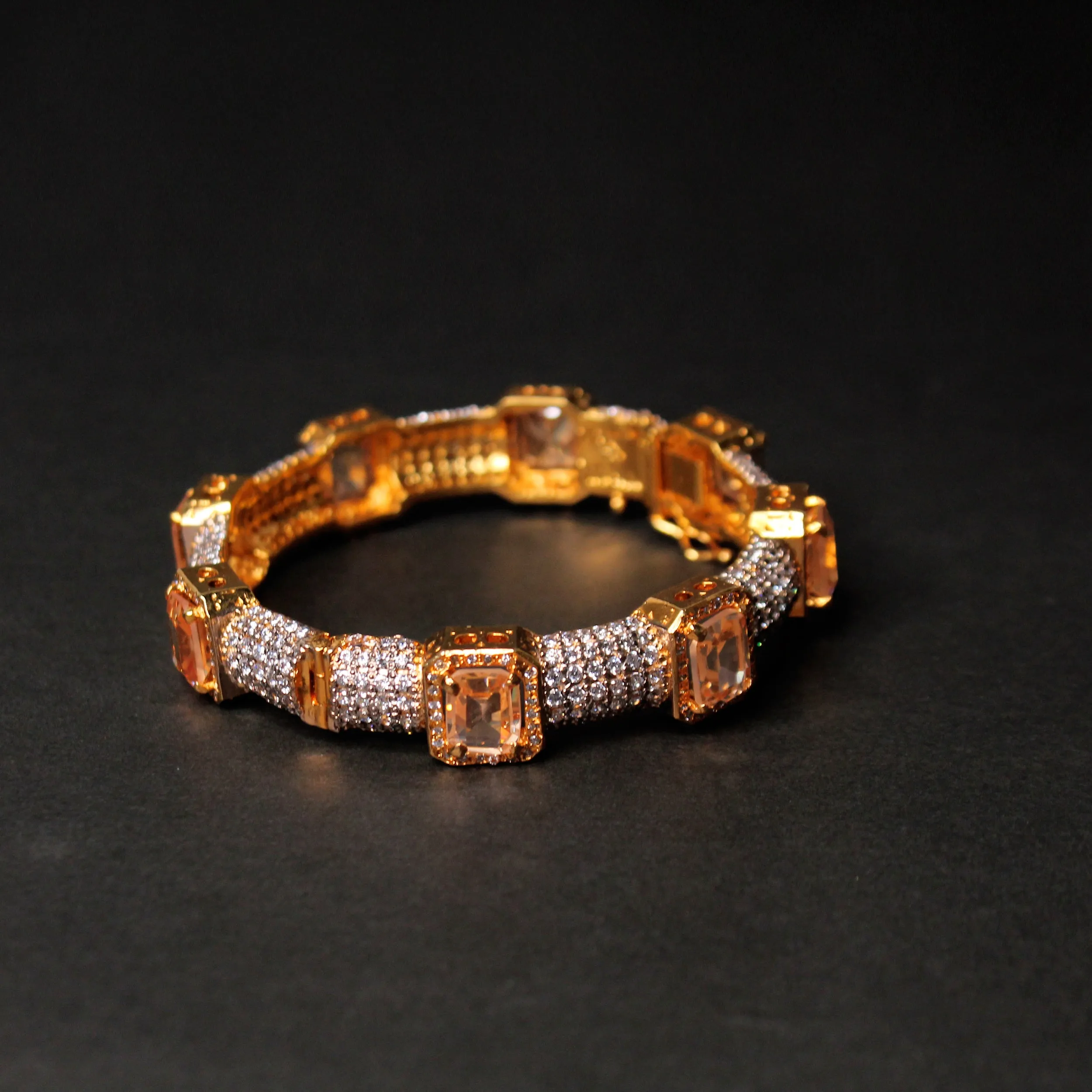 Bangle in Honey Color Zircon and Cubic Zircons