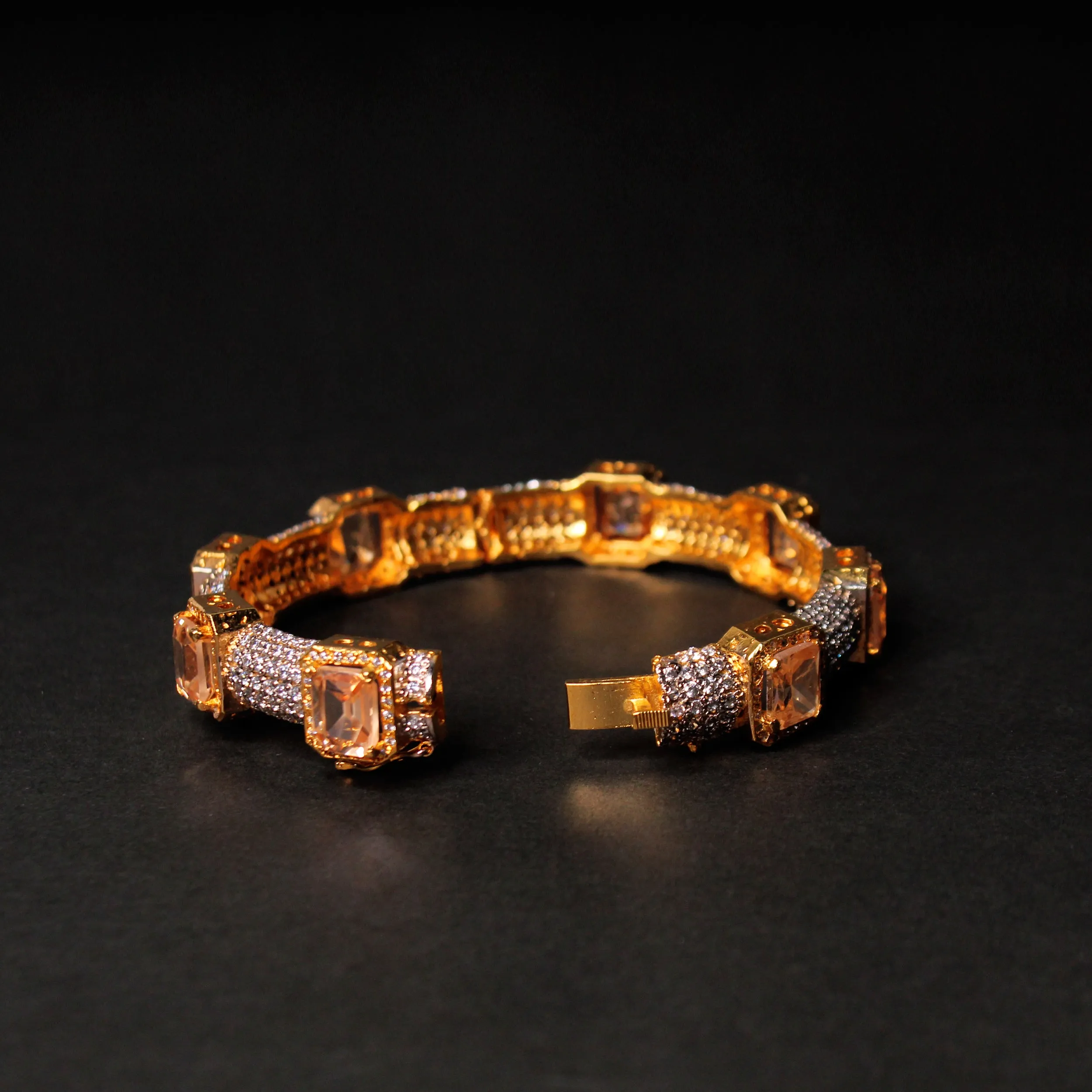 Bangle in Honey Color Zircon and Cubic Zircons