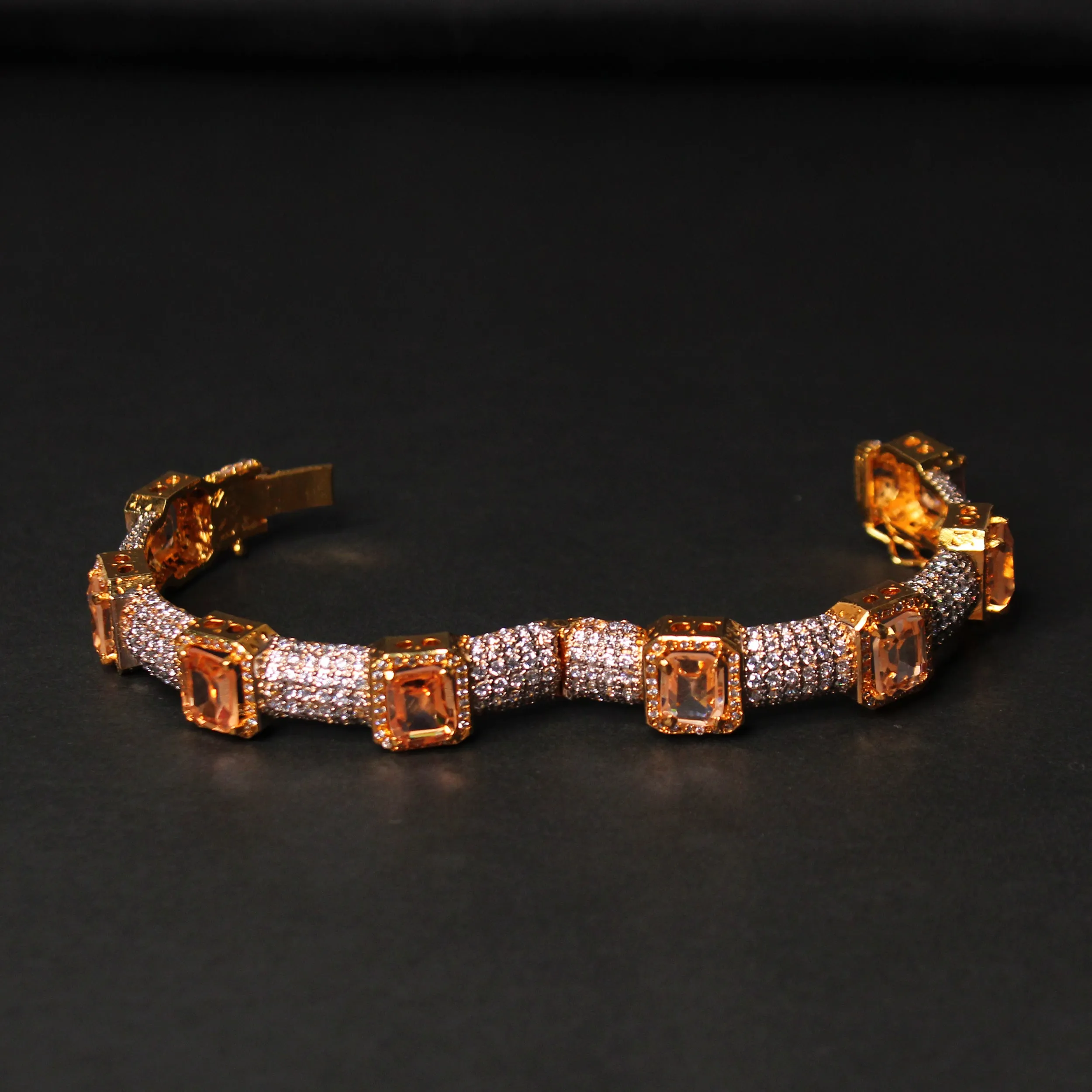 Bangle in Honey Color Zircon and Cubic Zircons