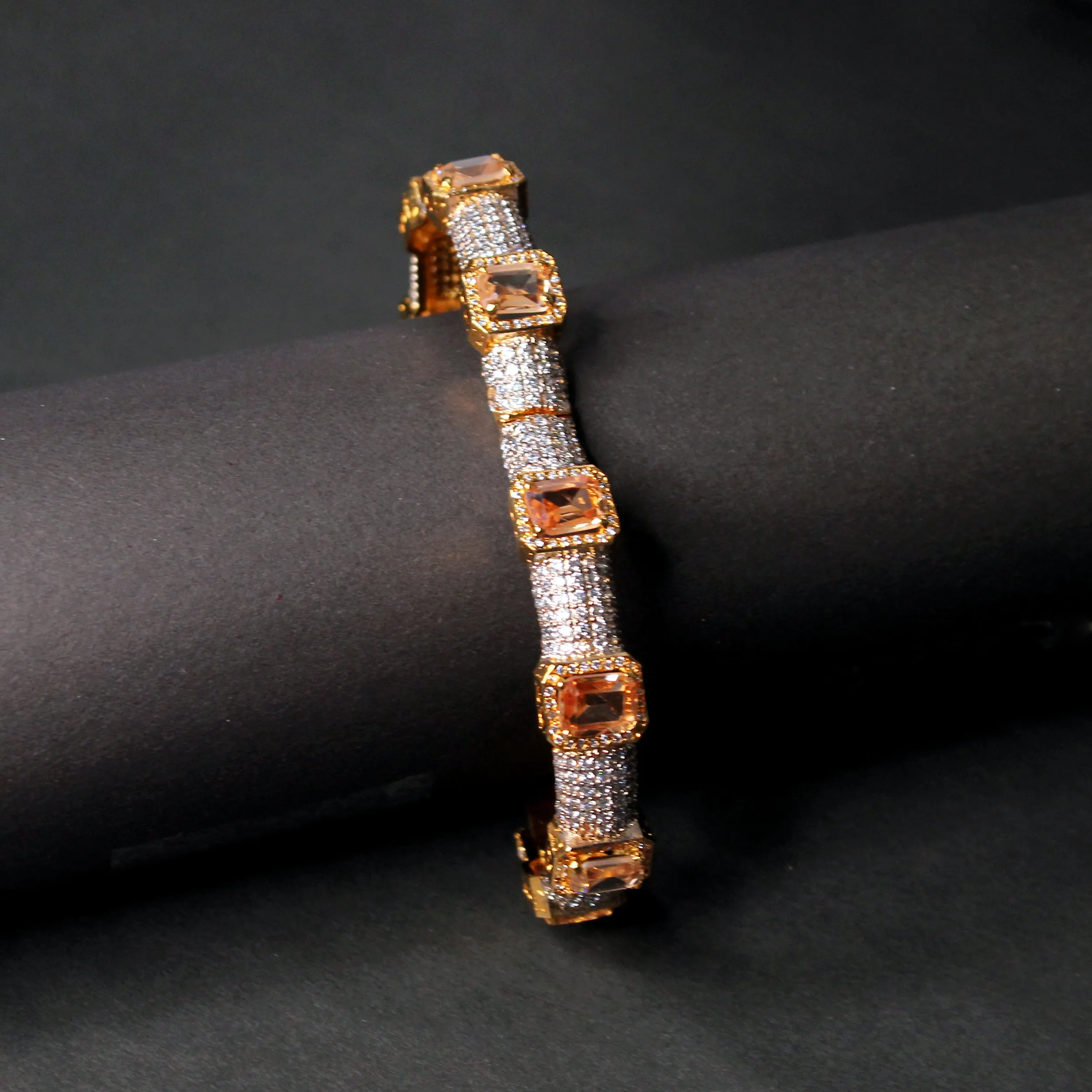 Bangle in Honey Color Zircon and Cubic Zircons