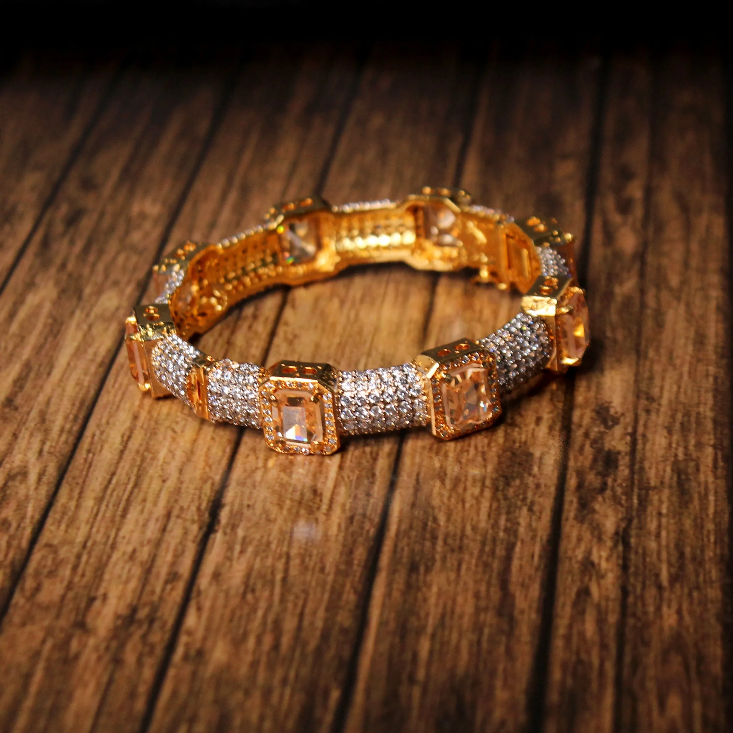 Bangle in Honey Color Zircon and Cubic Zircons