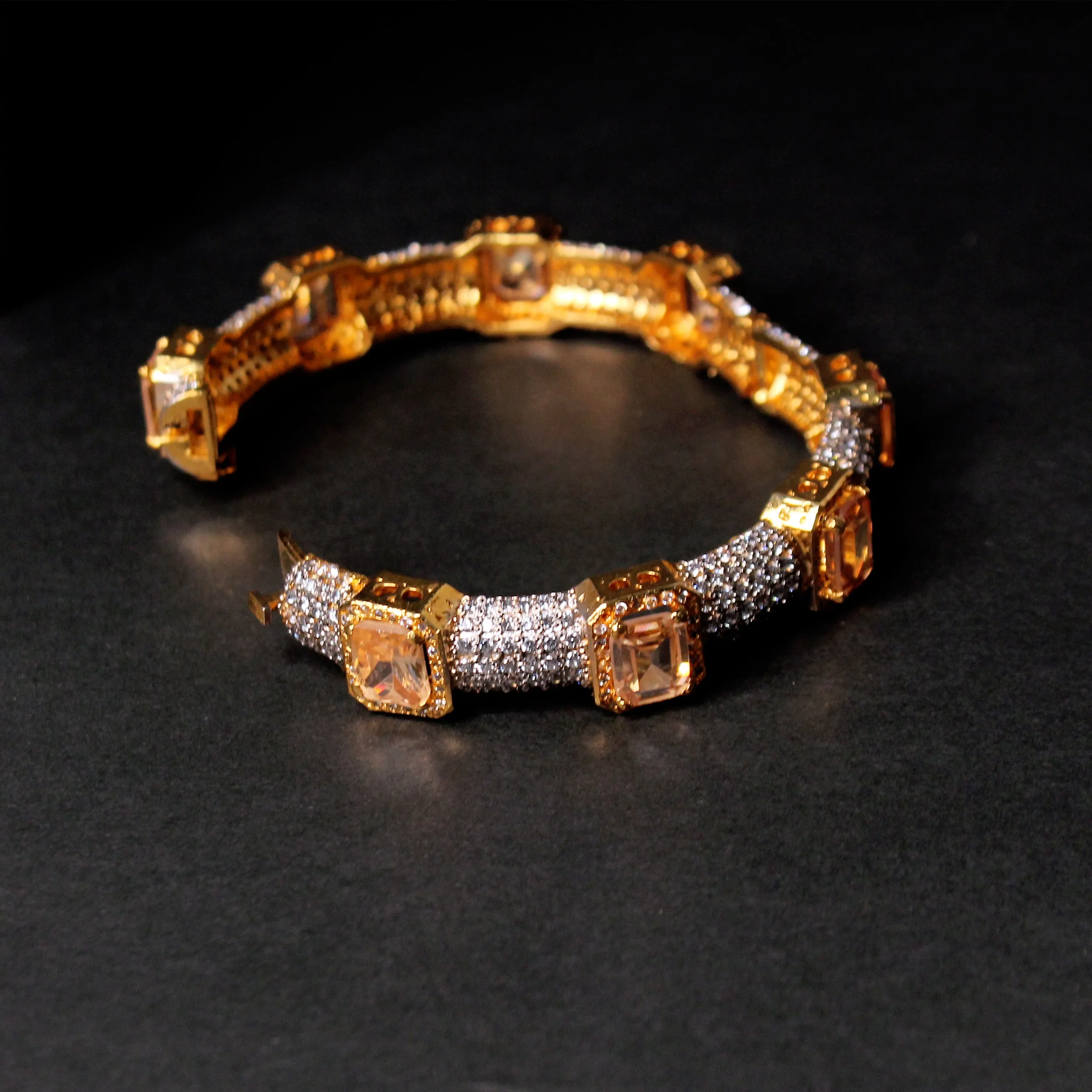 Bangle in Honey Color Zircon and Cubic Zircons