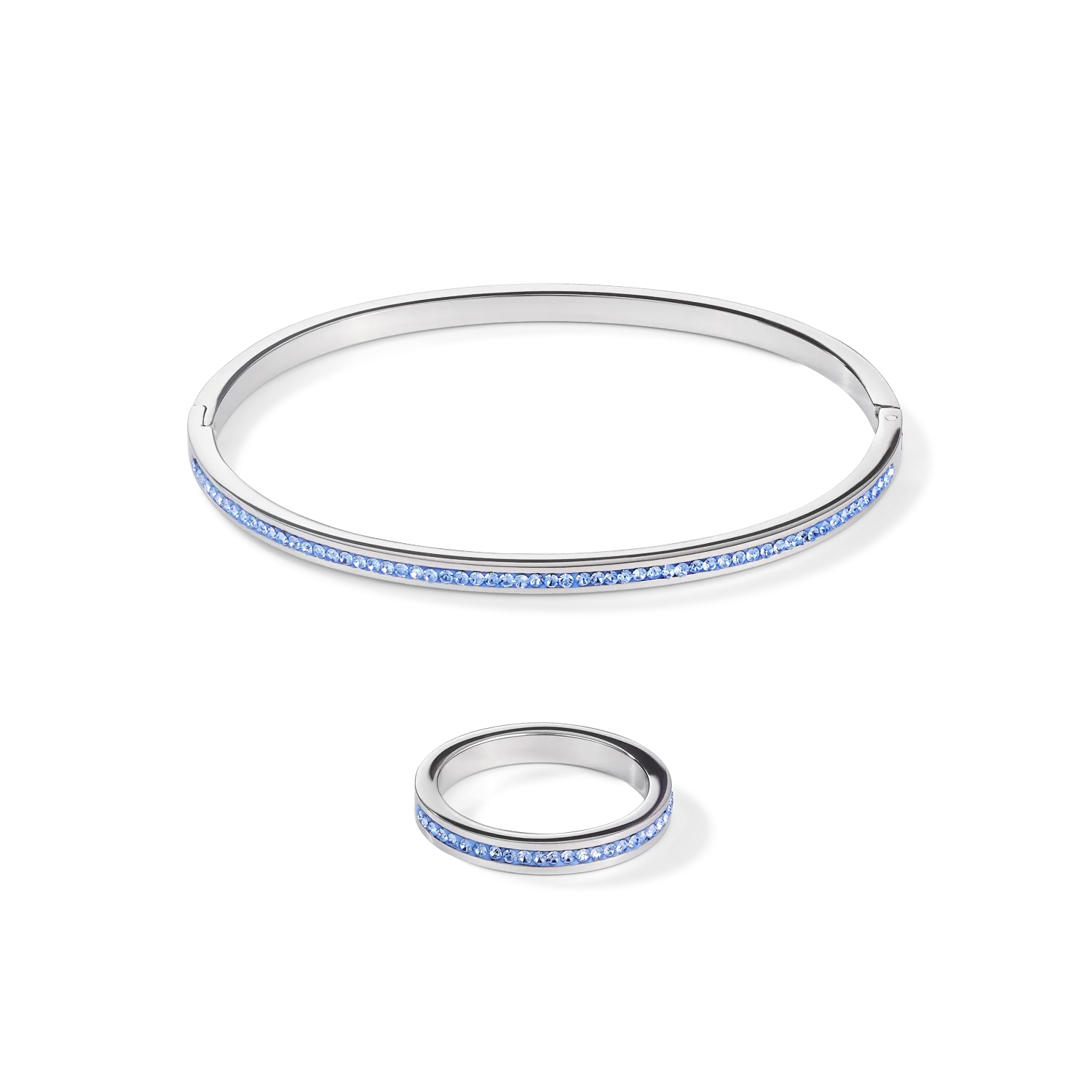 Bangle stainless steel silver & crystals pavé light blue