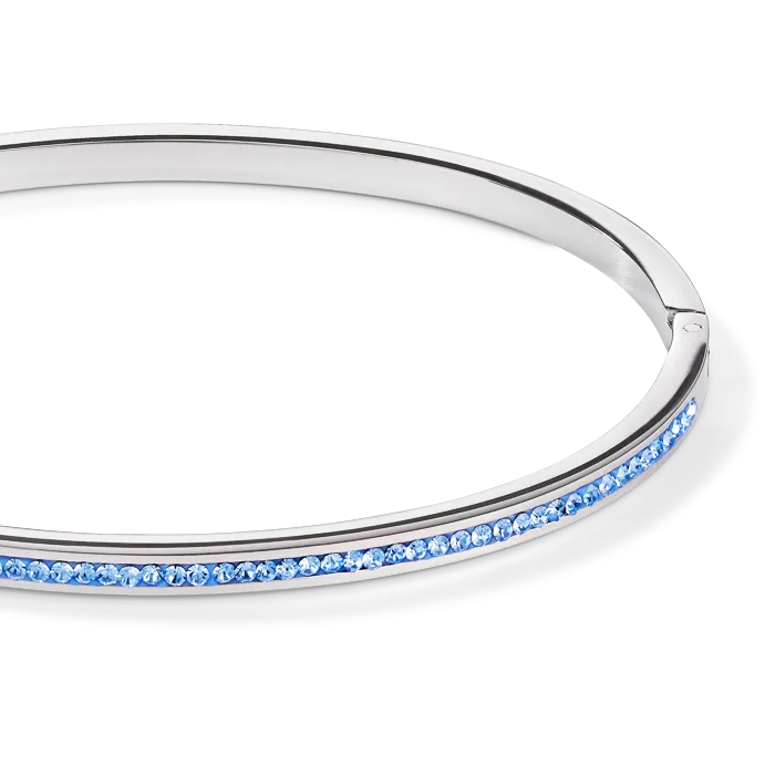 Bangle stainless steel silver & crystals pavé light blue