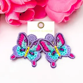 Beaded Summertime Butterfly Earrings in Purple, Blue, and Pink