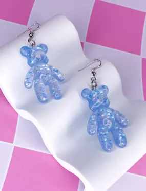 BEAR EARRINGS - BLUE GLITTER