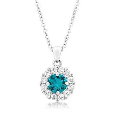 Belle Aqua Blue Round Halo Pendant | 3.2ct