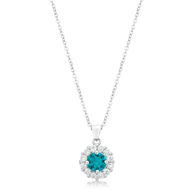 Belle Aqua Blue Round Halo Pendant | 3.2ct