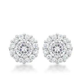 Belle Clear Round Halo Stud Earrings | 2ct