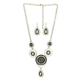 Bib Necklace & Earring Set - Black/Beige