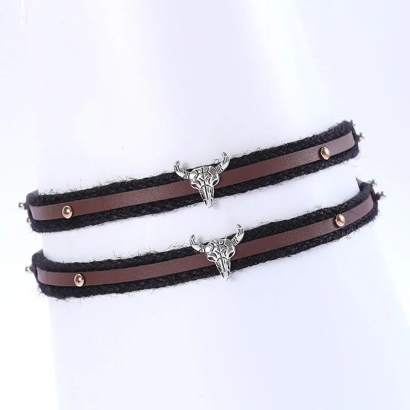 Bison Head Leather Hat Band for Western Style