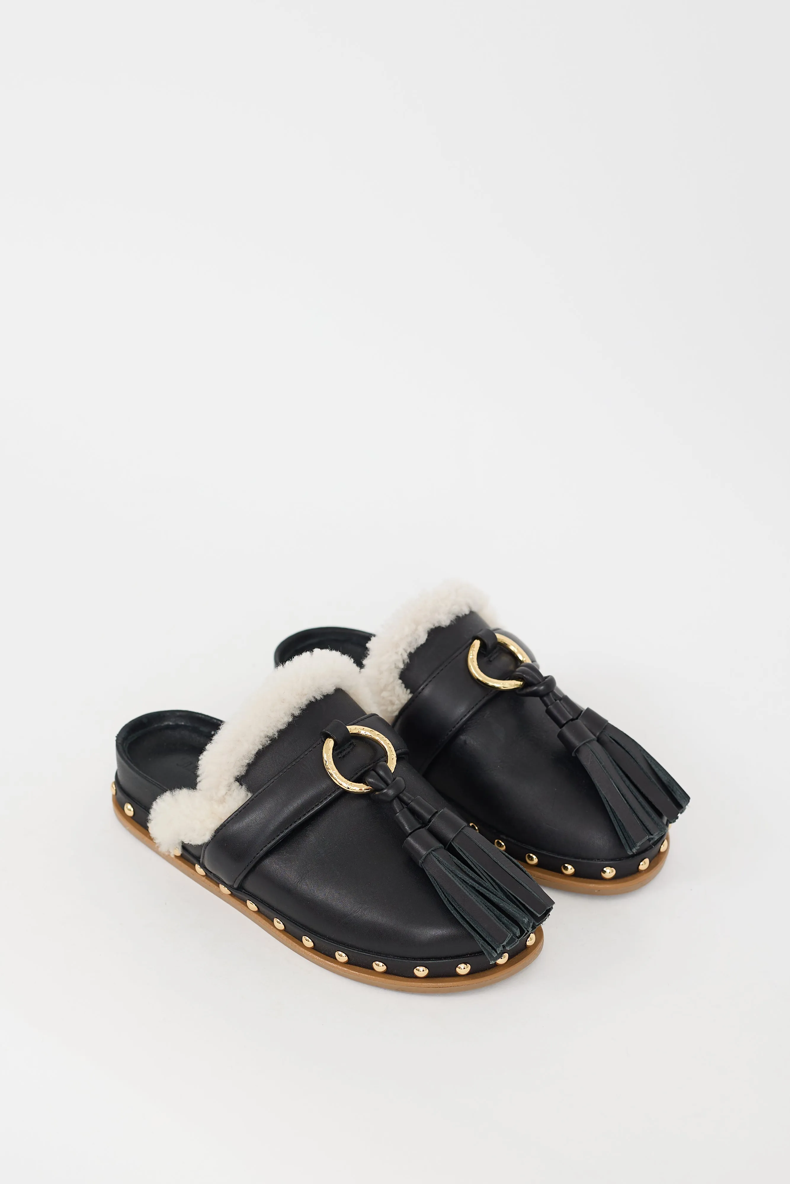 Black Leather & Shearling Ruby Mule