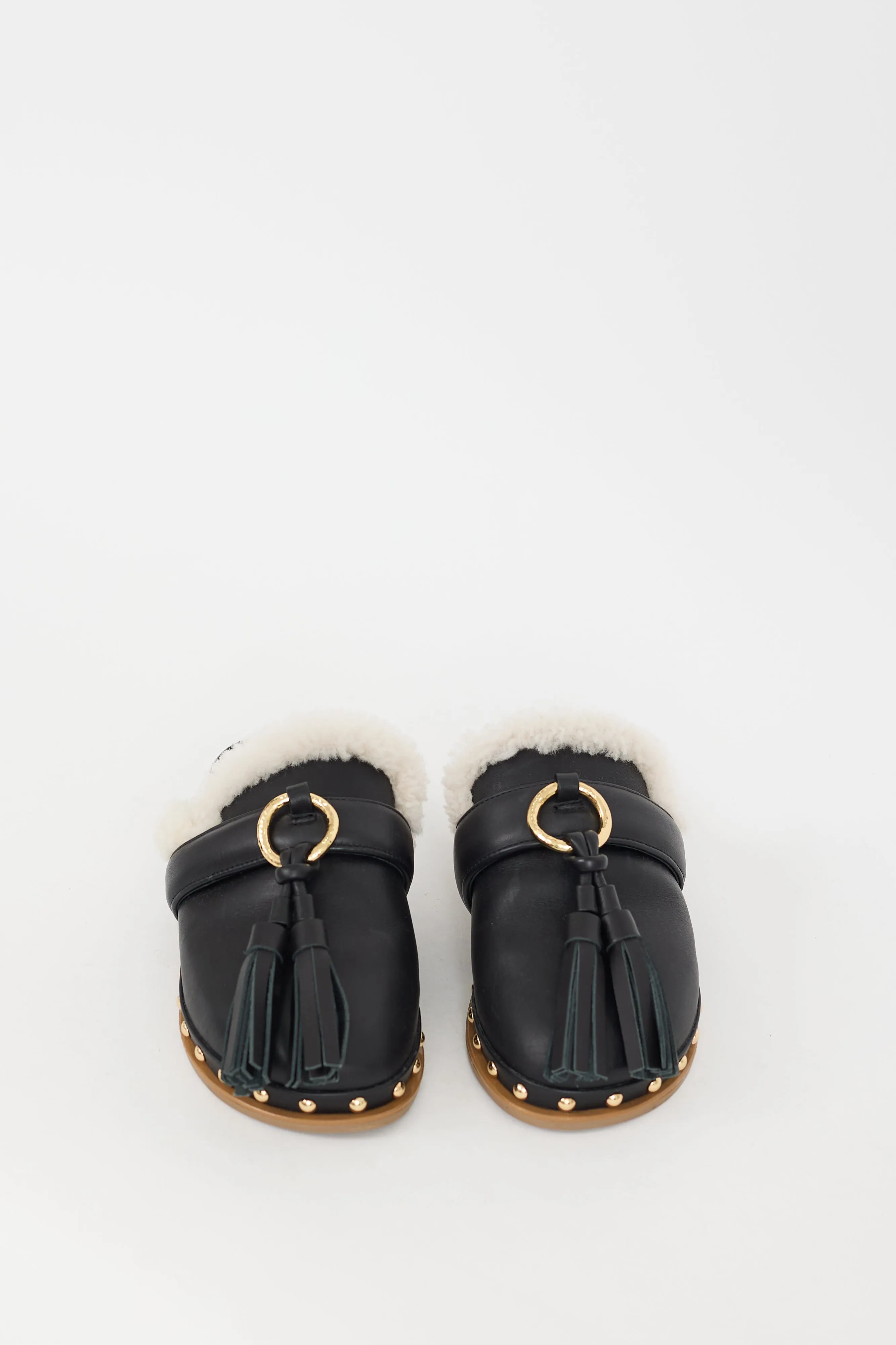 Black Leather & Shearling Ruby Mule