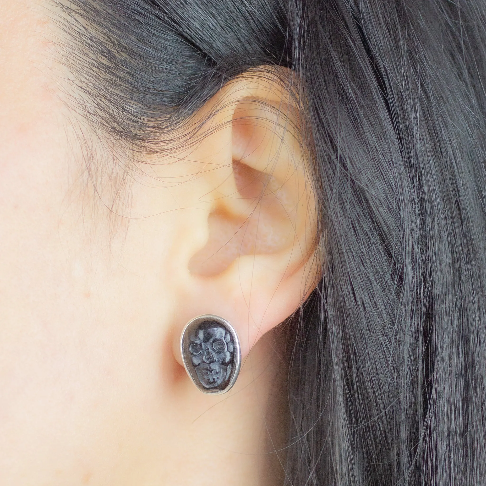 Black Obsidian Skull Earrings