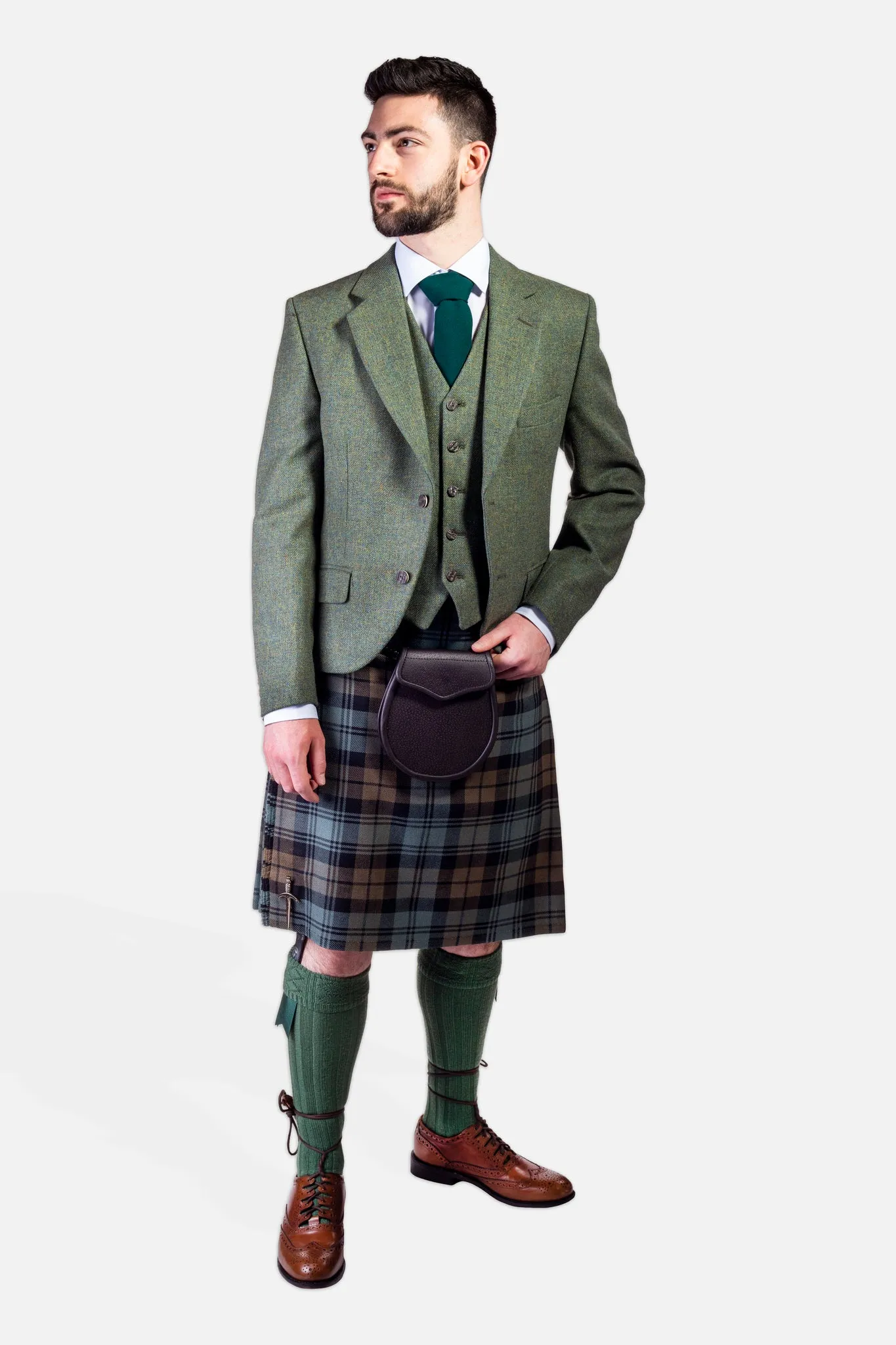 Black Watch Weathered / Lovat Green Tweed Kilt Hire Outfit