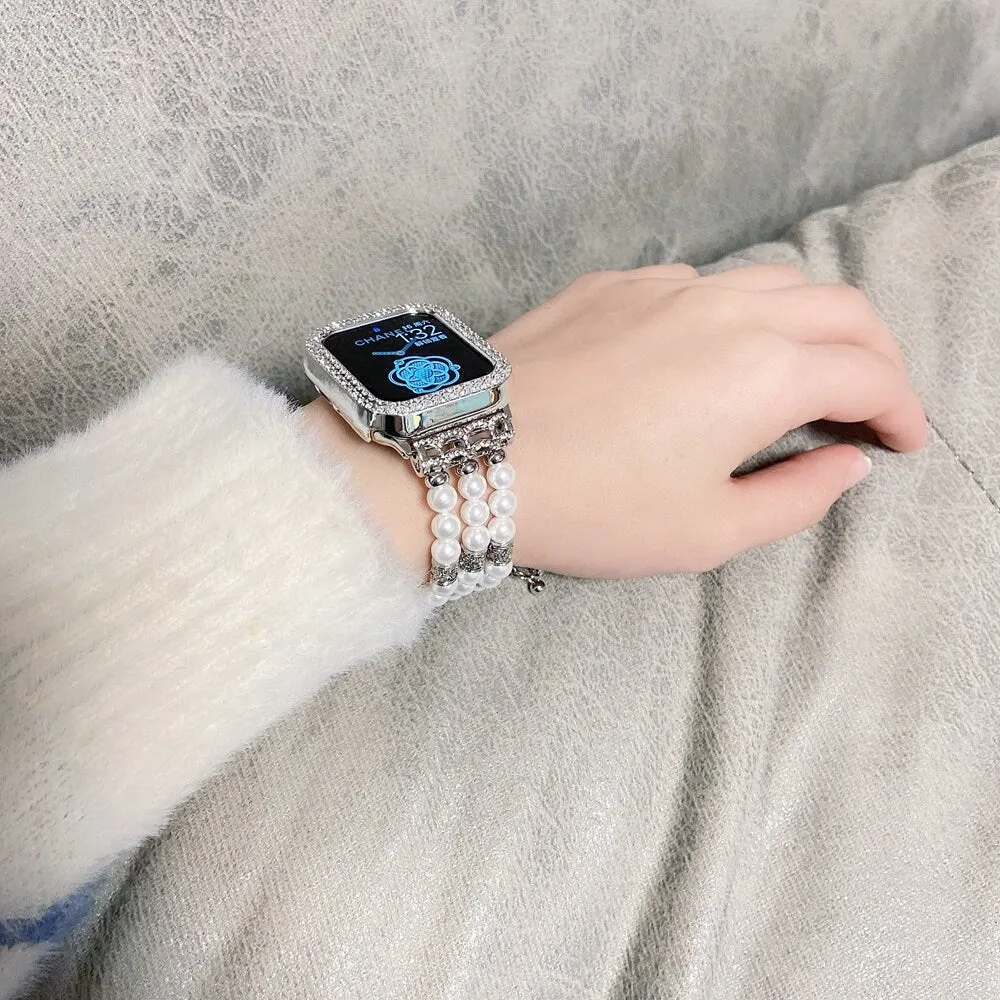 Bling Pearl Strap Apple Watch Band Series 1 2 3 4 5 6 7 8 9 Ultra Generation 38mm 40mm 41mm 42mm 44mm 45mm 49mm Chain Apple Watch Strap