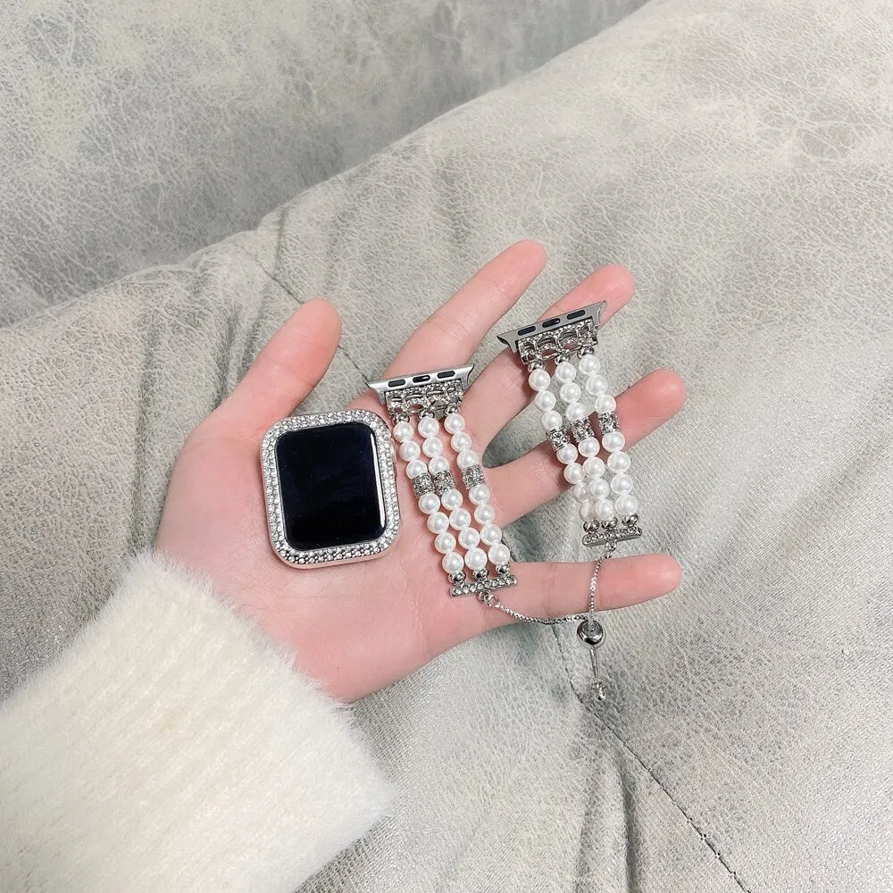 Bling Pearl Strap Apple Watch Band Series 1 2 3 4 5 6 7 8 9 Ultra Generation 38mm 40mm 41mm 42mm 44mm 45mm 49mm Chain Apple Watch Strap