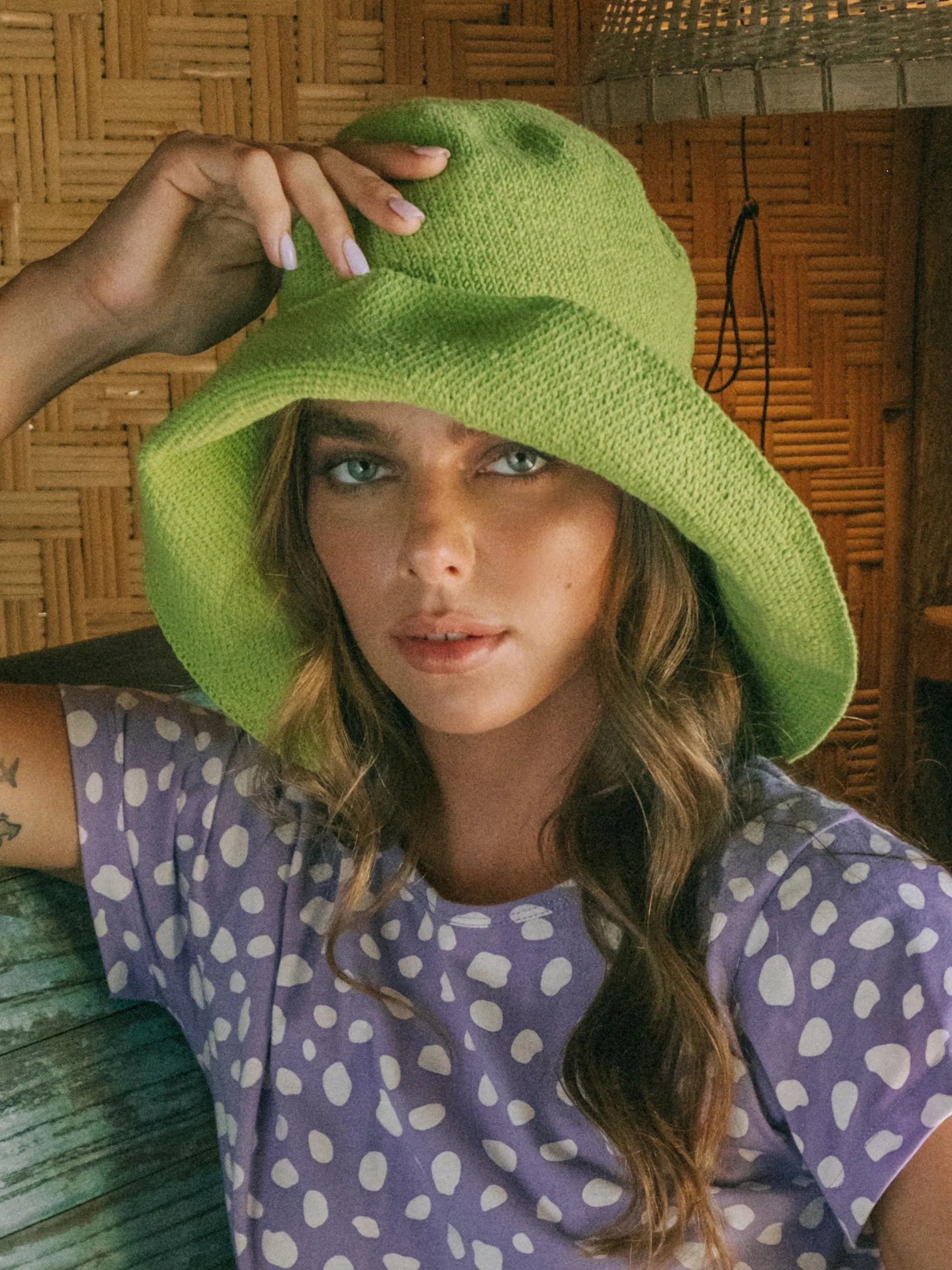 Bloom crochet sun hat in lime green