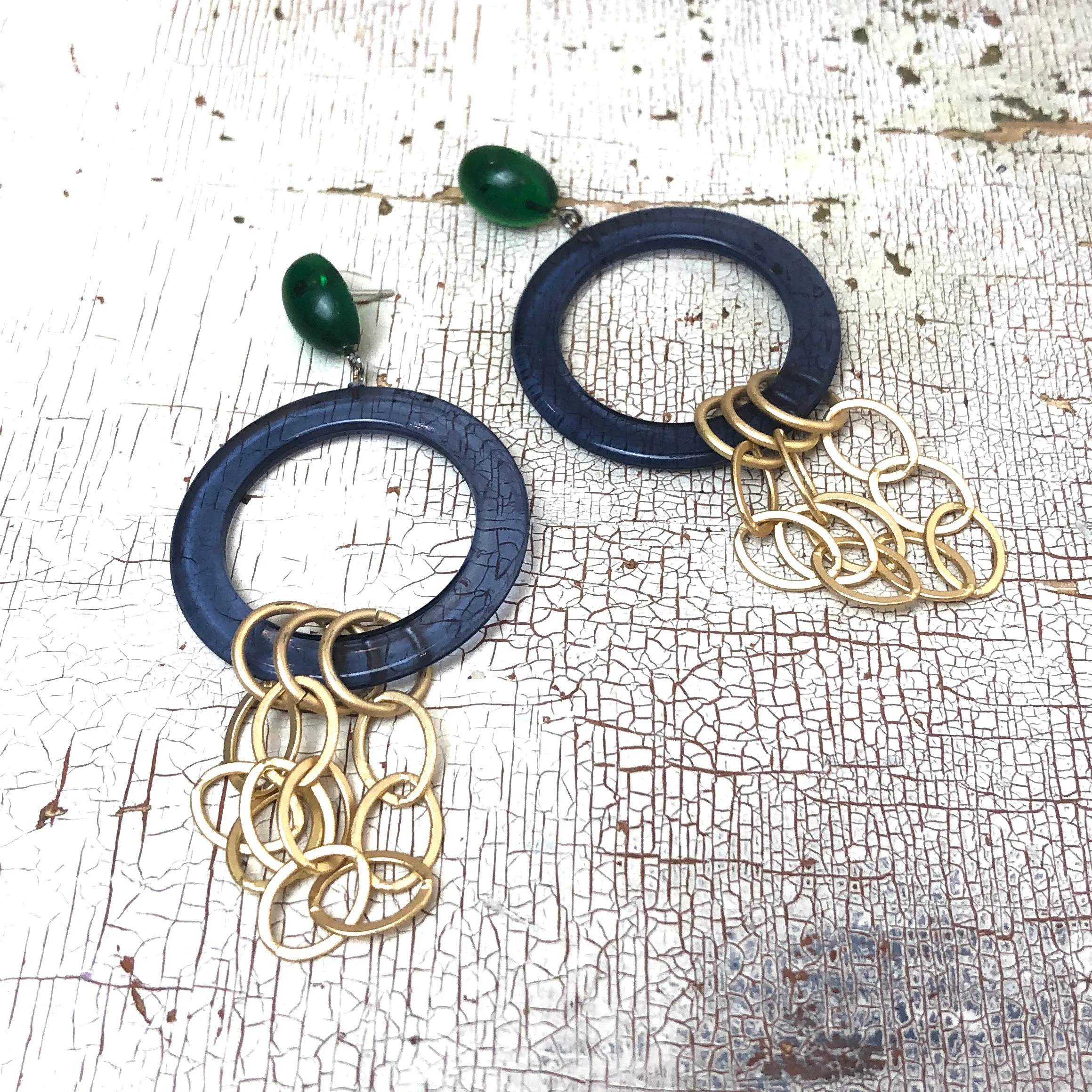 Blue & Green Stephanie Chain Earrings