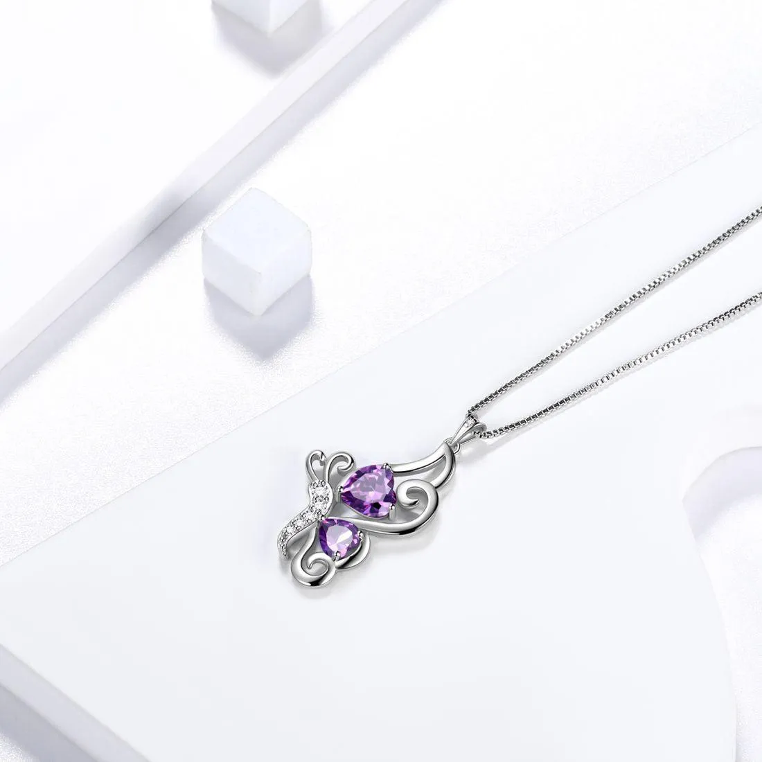 Butterfly Birthstone February Amethyst Necklace Women Girls Jewelry Birthday Gift Sterling Silver