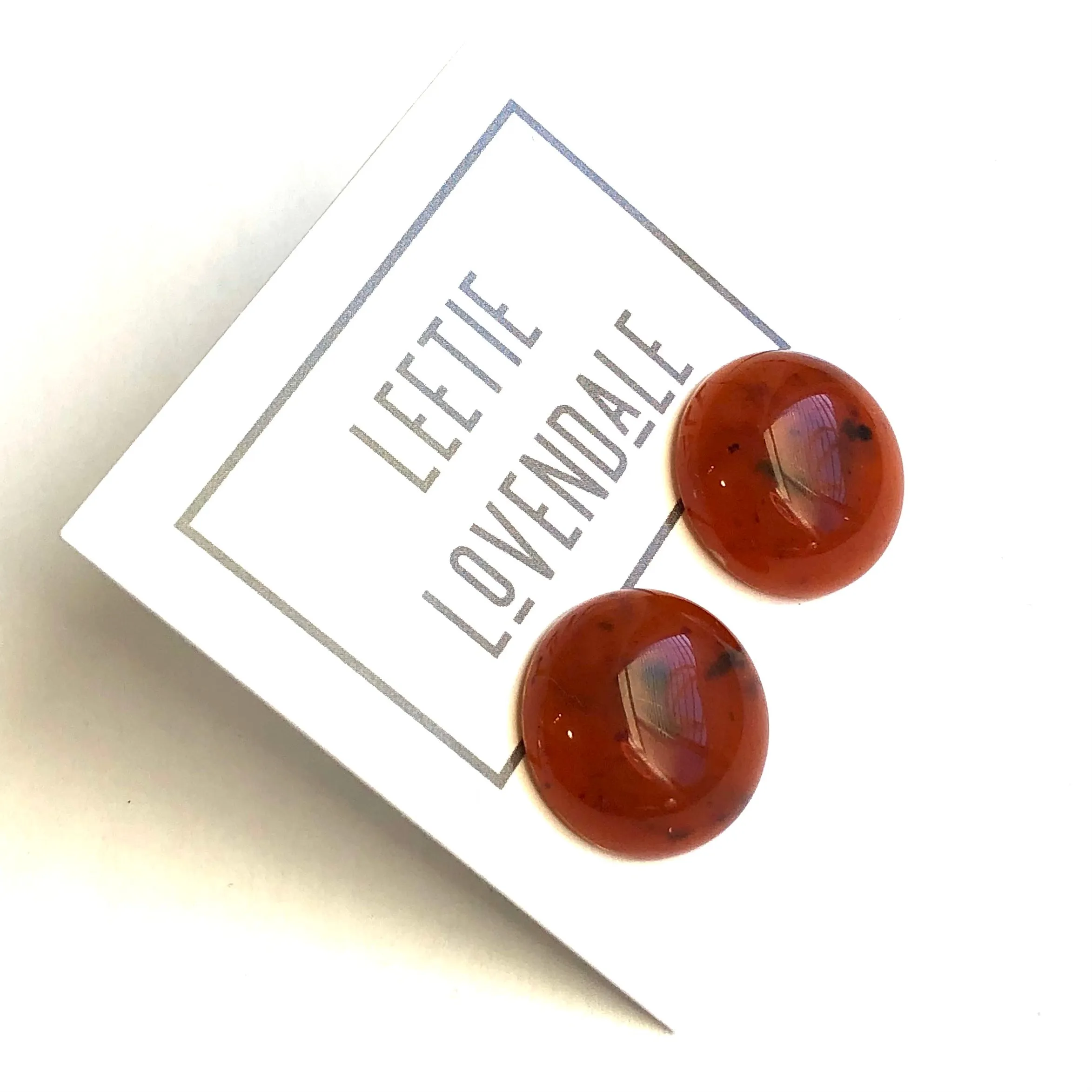 Carnelian Honey Amber Speckled Granite Retro Button Stud Earrings