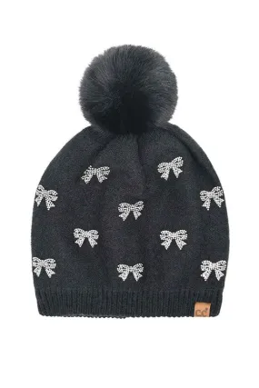 C.C. Rhinestone Black Bow Beanie