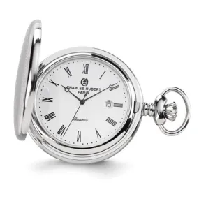 Charles Hubert Stainless Steel Oval Design Pocket Watch - Engravable