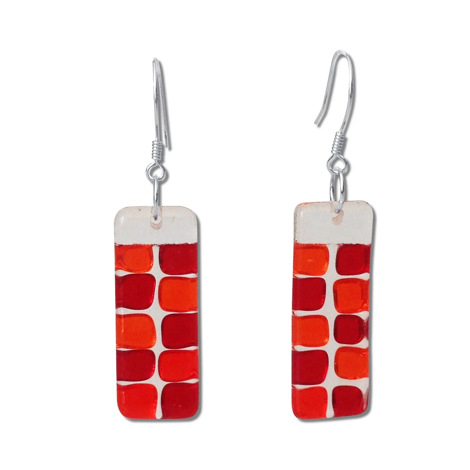 Checkerboard Glass Earrings - Aqua