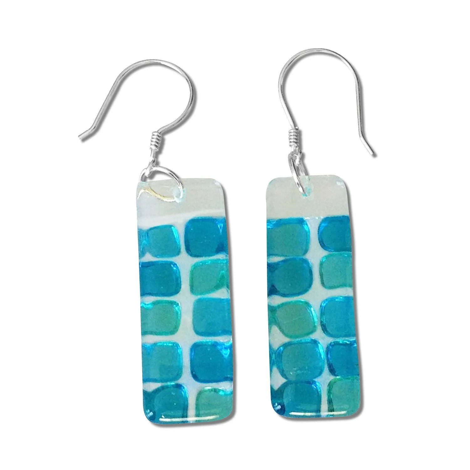 Checkerboard Glass Earrings - Aqua