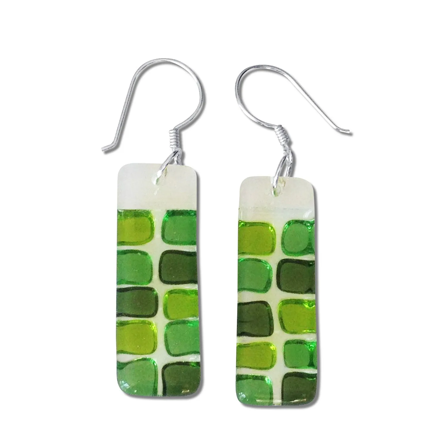 Checkerboard Glass Earrings - Aqua