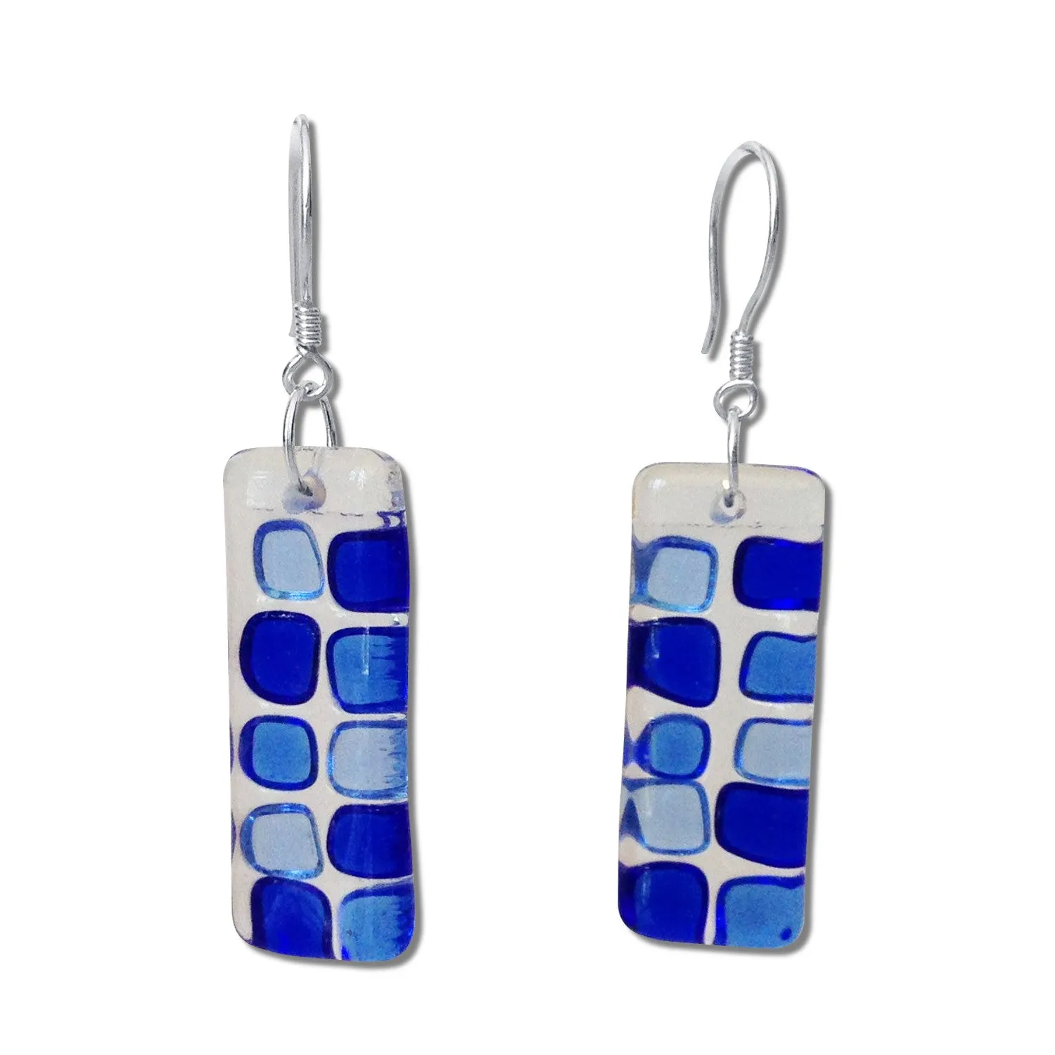 Checkerboard Glass Earrings - Aqua