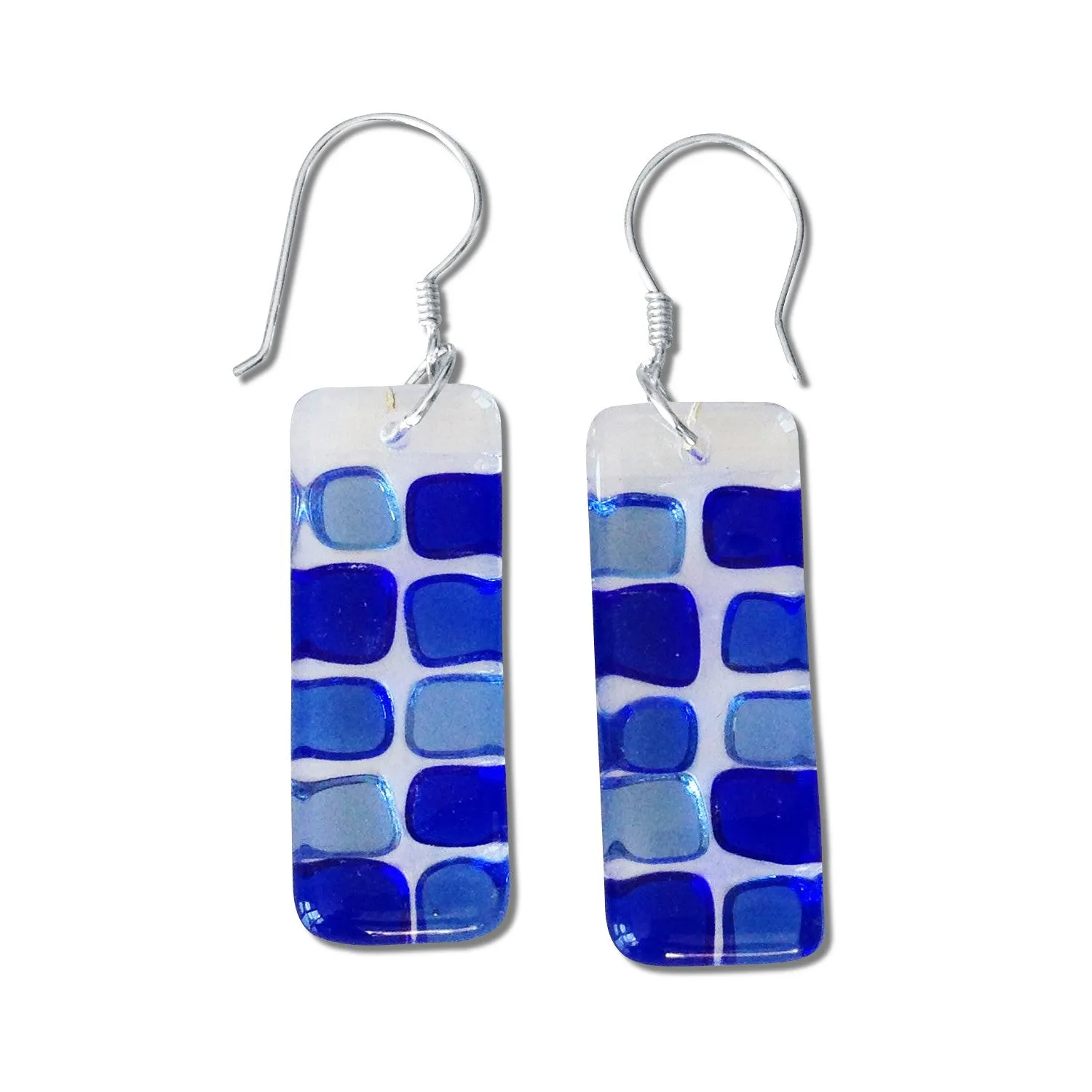 Checkerboard Glass Earrings - Aqua