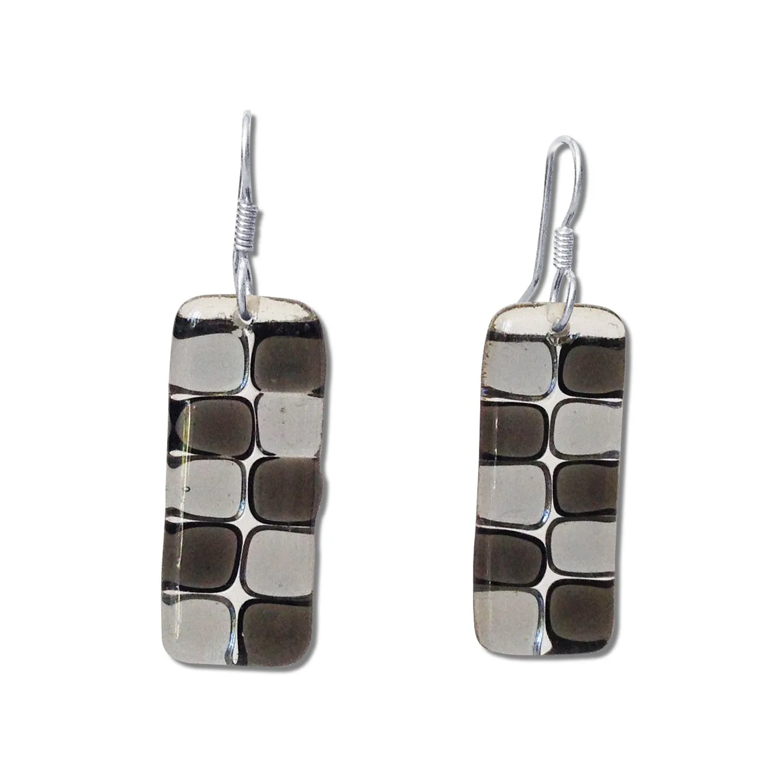 Checkerboard Glass Earrings - Aqua