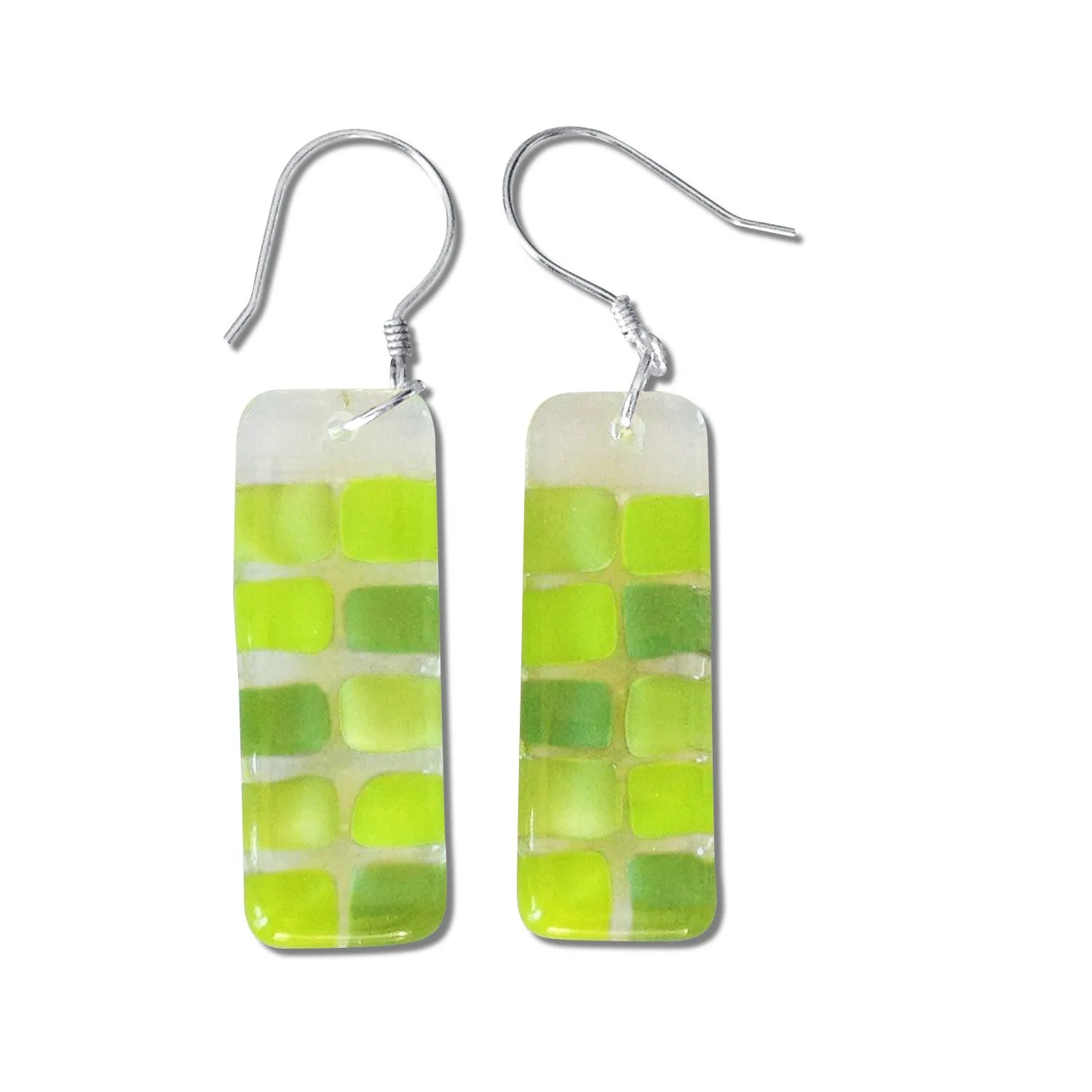 Checkerboard Glass Earrings - Aqua