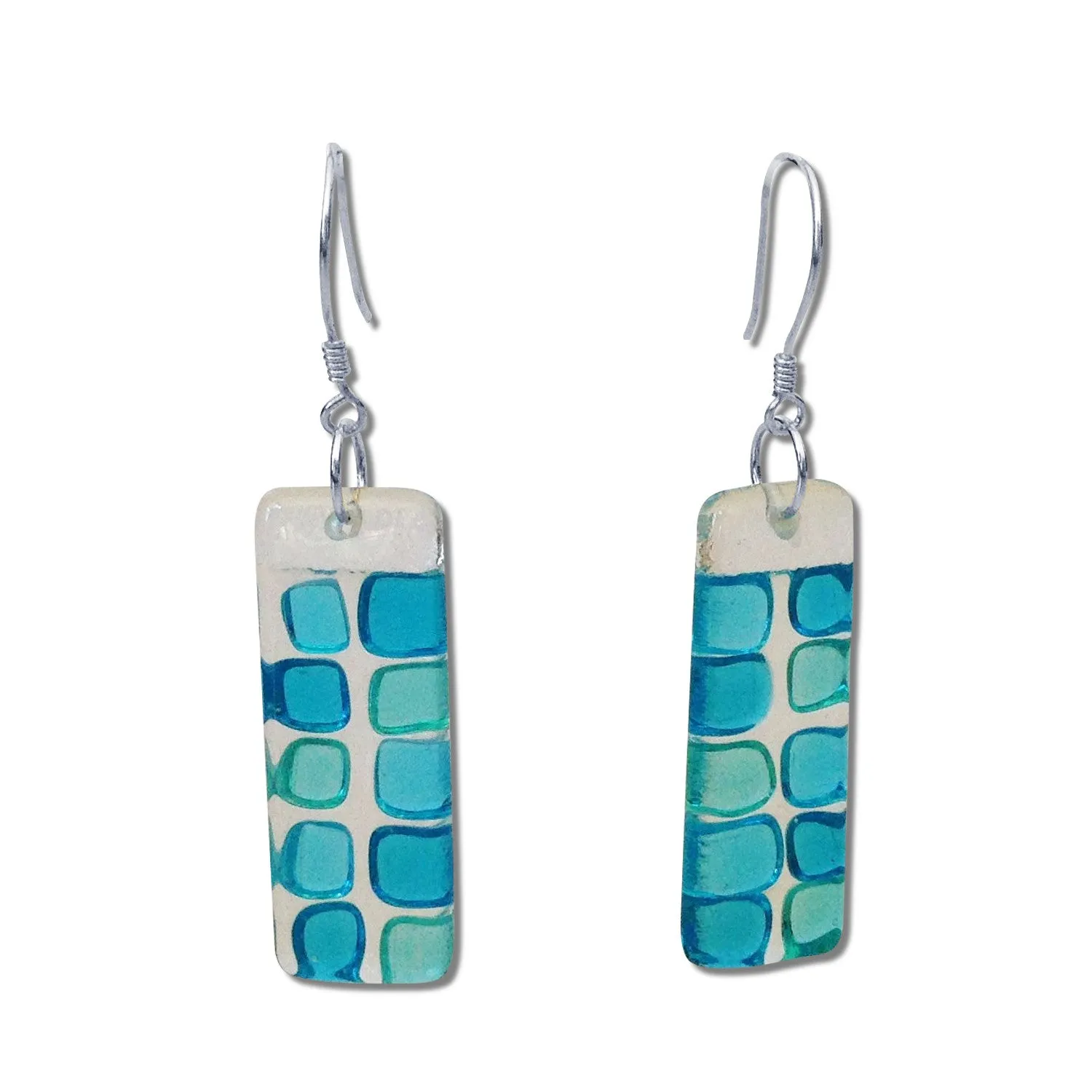 Checkerboard Glass Earrings - Navy